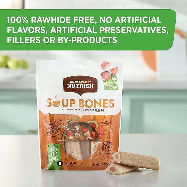 RACHAEL RAY NUTRISH SOUP BONES DOG TREATS, CHICKEN & VEGGIES FLAVOR, 11 BONES (PACK OF 1)