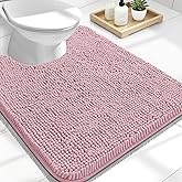 OLANLY Toilet Rugs U-Shaped 24x20, Extra Soft Absorbent Chenille Contour Bathroom Rugs for Toilet, Dry Quickly, Machine Washable, Non-Slip Bath Mat, Dusty Rose