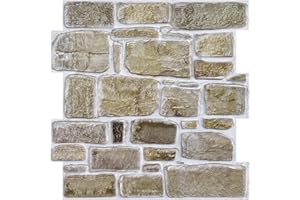 COMSTICKC 3D Faux Stone Wall Panel, Peel and Stick Wall Panels, 10 Pcs of 12"X12" Ultra-Light Thin PVC Rock Adhesive Fake Stone Paneling Backsplash