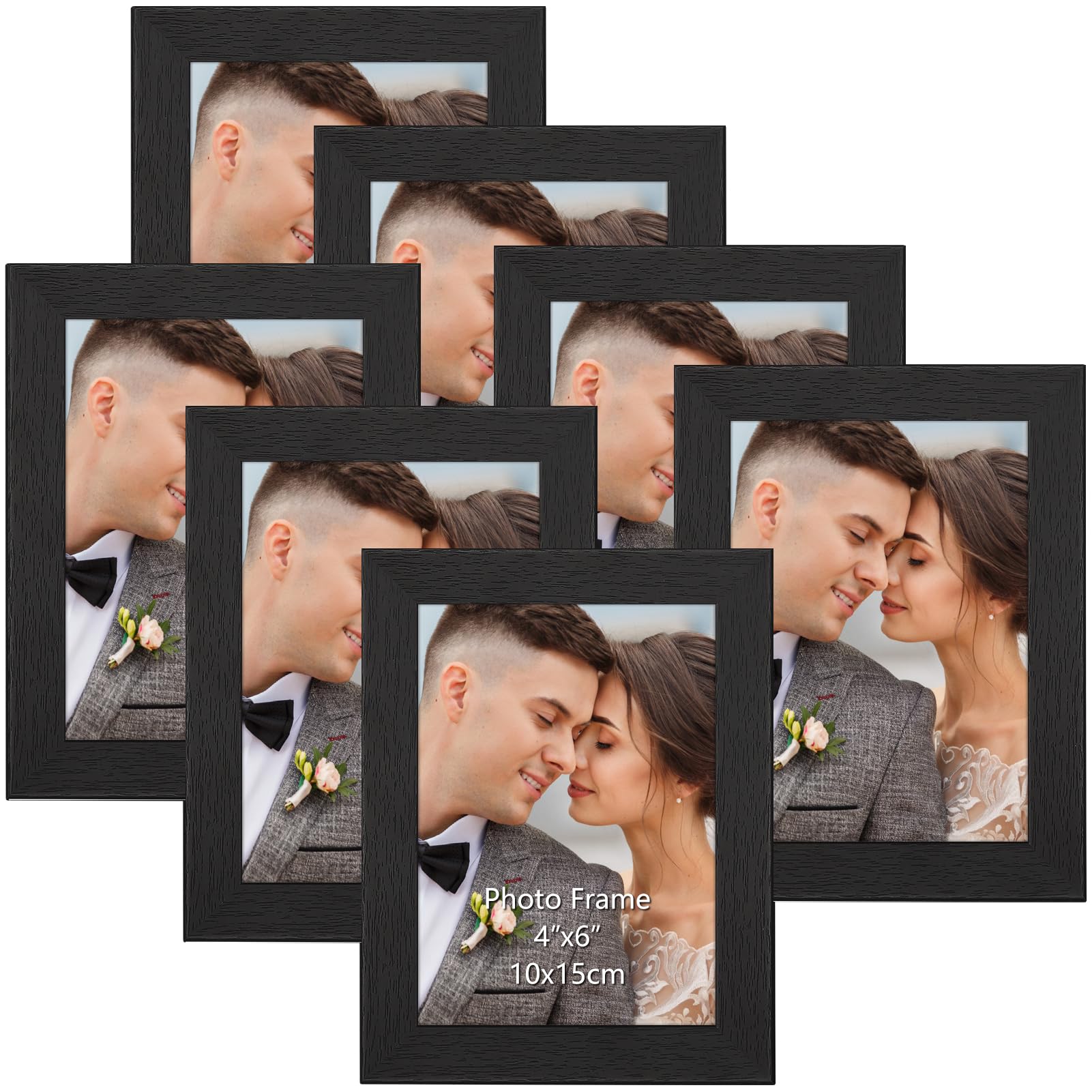PETAFLOP Photo Frame 6x4 Set of 7, Black 6 by 4 Picture Frames Set for Wall Tabletop Horizontally or Vertically Display