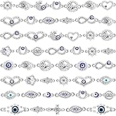Hicarer 50 Pieces Evil Eye Beads Charms for Jewelry Making Mixed Alloy Evil Eye Assorted Connector Rhinestone Diamond Link Charms for DIY Jewelry Necklace Bracelet Crafts Making(Silver)