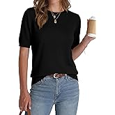 BTFBM Short Sleeve Sweater for Women Spring Tops Crew Neck Lightweight Pullover Loose Dressy Casual Blouse Basic Clothes