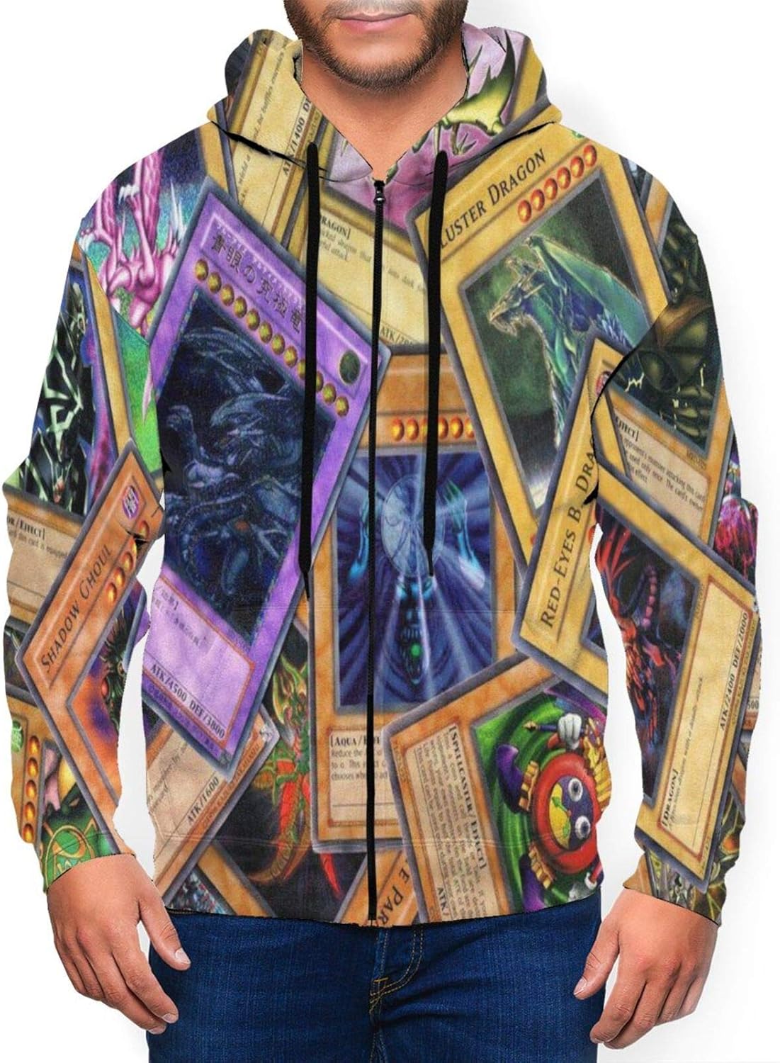 Cool YuGiOh Cards Mens Zip Up HoodieNovelty Hooded Jacket