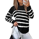 Glamaker Womens Striped Cable Knit Sweater Long Sleeve Crewneck Fall Pullover 2025 Trendy Winter Chunky Tops Fashion