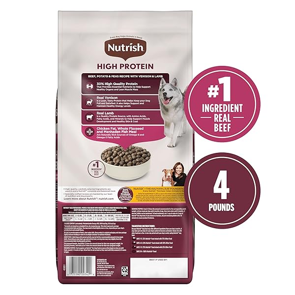 NUTRISH HIGH PROTEIN BEEF, POTATO & PEAS RECIPE WITH VENISON & LAMB DRY DOG FOOD, 4 LB. BAG, PACKAGING MAY VARY (RACHAEL RAY)