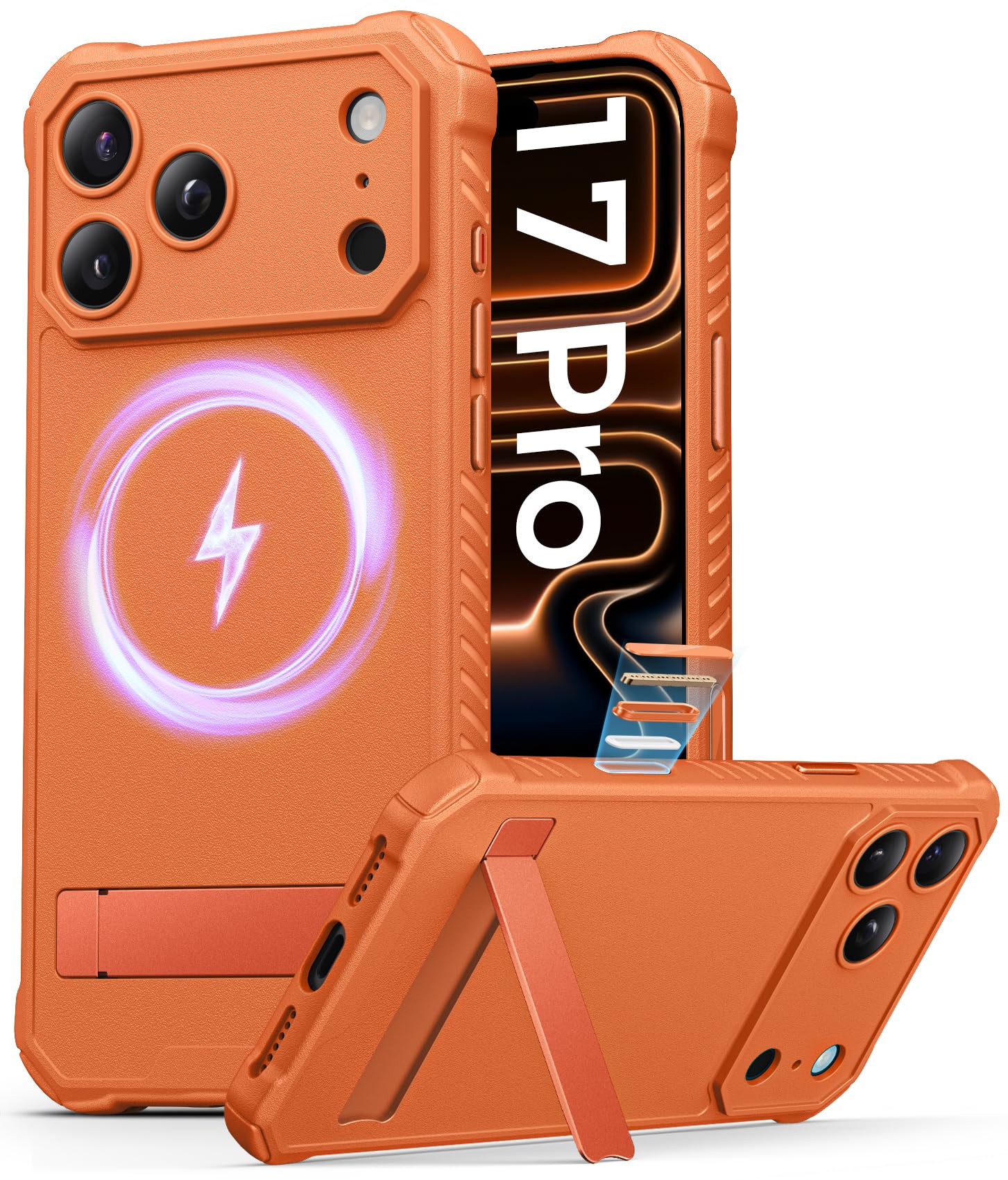 ASAFCASE for iPhone 17 Pro Case Magnetic, Built-in Stand, Compatible with MagSafe, Military Grade Drop Protection, Camera Control Button, Rugged Women Men Hard Case for iPhone 17 Pro 6.3" 5G, Orange