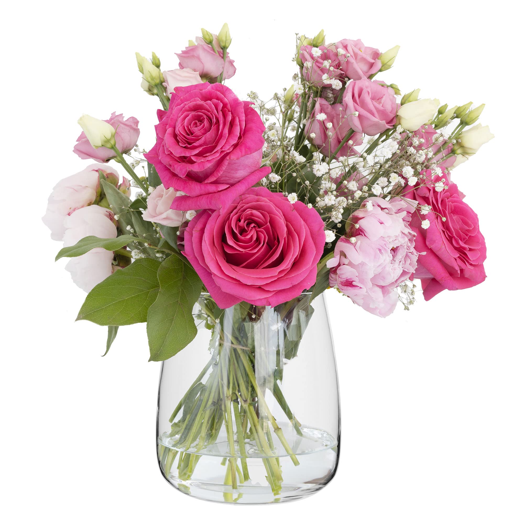 Trend For Home Round Glass Vase - Tulip & Hyacinth Vase, Clear, 17cm H x 11.9cm Dia, 2370ml, Zinnia Pattern, Table Decoration