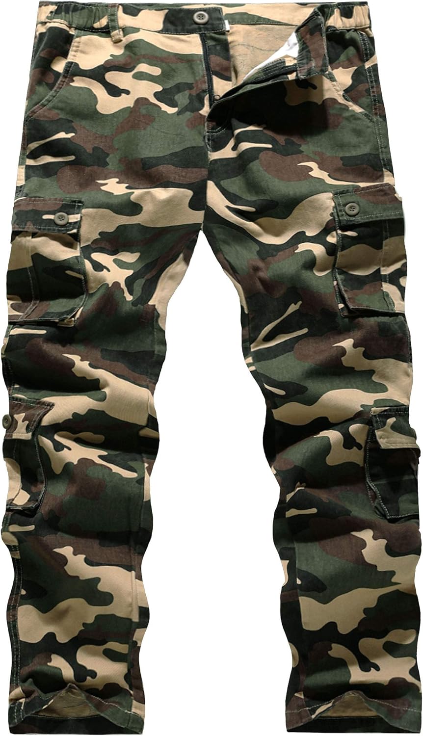 BOJIN Men's Cargo Pants Casual Military Army Camo Relaxed Fit Cotton