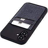 Dockem Card Case for iPhone 16 Plus with Liquid Silicone Shell, Built-in Metal Plate for Magnetic Mounting & Stitched-on Synthetic Leather Wallet with 2 Credit Card Slots (M2L, Black)