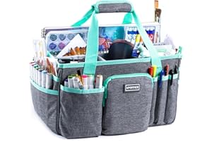 APOFFICE Art Supply Organizer Tote Bag – Craft Caddy with Handle, Utility Storage Tote with Multiple Pockets & Adjustable Divider for Stationary, Sewing, Scrapbooking, School, Office, Medical Supplies