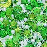 PPhtony Mixed Craft Beads 40g(1000-1500Pcs) Moon Star Beads Glass Round Beads 1.5-16mm Small Loose Spacer Beads for DIY Bracelets Necklace Earring Jewelry Making (Green)