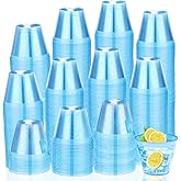 Tanlade 100 Pcs Plastic Cups 9 oz Glitter Disposable Gold Rimmed Elegant Cups for Party Wedding Baby Shower Birthday Party Supplies Dessert(Blue)