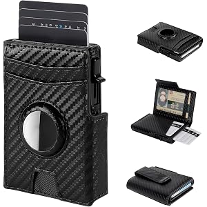 TOYFID Men Premium Leather RFID Wallet, Slim Magnetic Pop-Up Card Case with Money Clip, ID Window & AirTag Holder