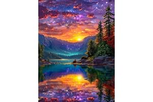 Diamond Painting Kits for Adults Sunset Landscape, DIY 5D Diamond Art Kits for Adults, Starry Sky Full Round Drill Gem Art Do