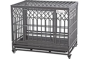 SMONTER 38" Heavy Duty Dog Crate Strong Metal Pet Kennel Playpen with Two Prevent Escape Lock, Large Dogs Cage with Wheels, Y Shape, Dark Silver … …
