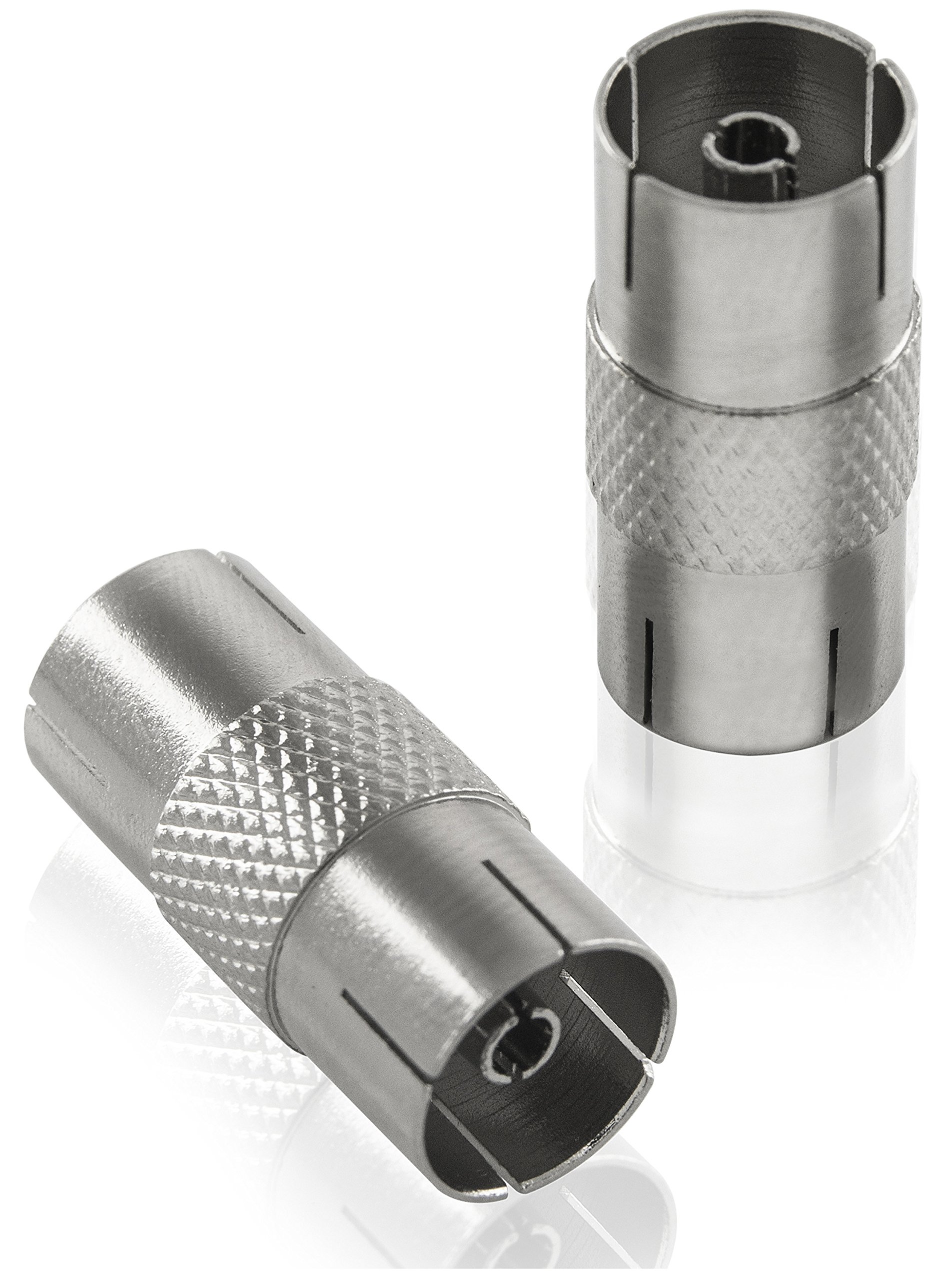 POPPSTAR 2x SAT-Adapter (IEC antenna socket to socket), for coaxial cable - antenna cable, silver