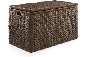 Casafield 30" Storage Chest with Lid, Handles, and Safety Hinge - Espresso, Water Hyacinth Wicker Storage Trunk for Entry Way, Living Room, Bedroom