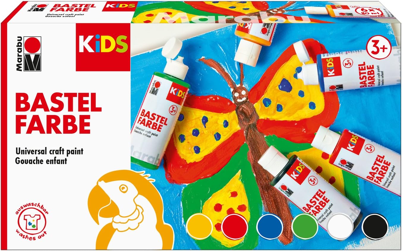 Marabu 0304000000001 Kids Set of 6 x 80 ml Craft Paint for Children from 3 Years Paraben , Vegan, Good Coverage