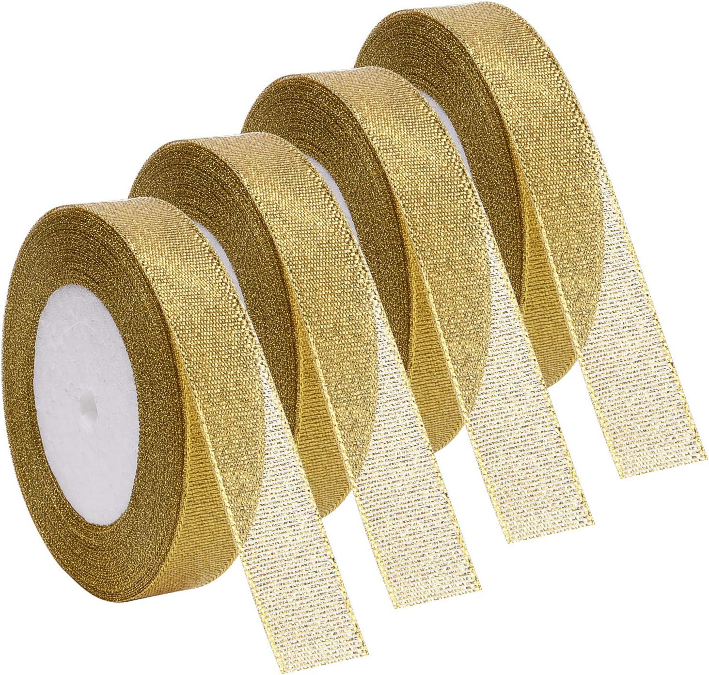 Livder 4 Rolls 4/5 Inch Width Metallic Glitter Ribbons for Holiday Wedding Birthday Party Decoration Gift Wrapping (Golden): Health & Personal Care