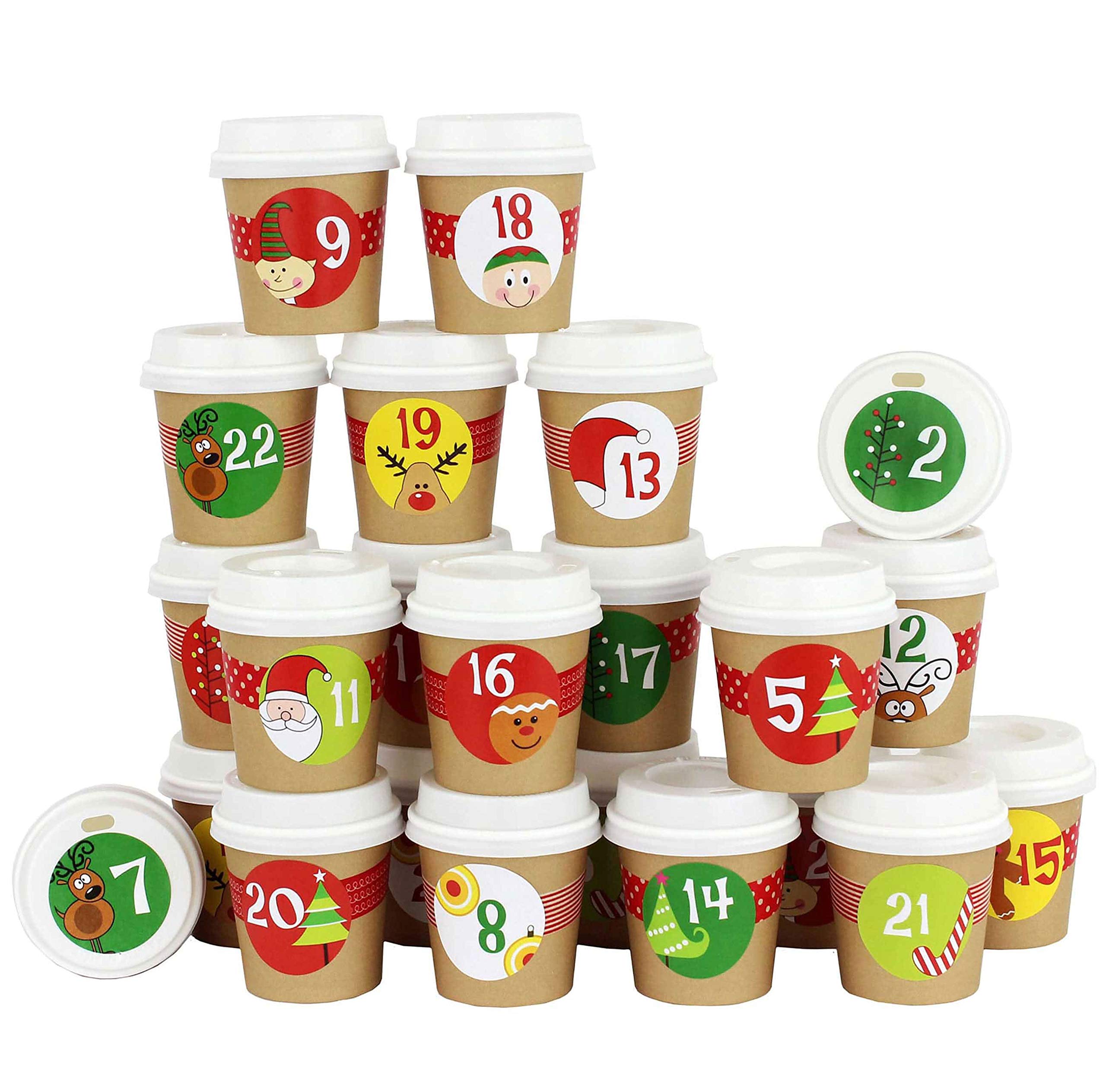 Papierdrachen DIY Advent calendar coffee cups - for you to assemble and fill yourself - colorful designs - 24 Coffee to Go cups
