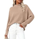 PRETTYGARDEN Womens Batwing Long Sleeve Sweaters Casual Mock Neck Ribbed Knit Cozy Pullover Sweater Tops 2026 Spring Clothes