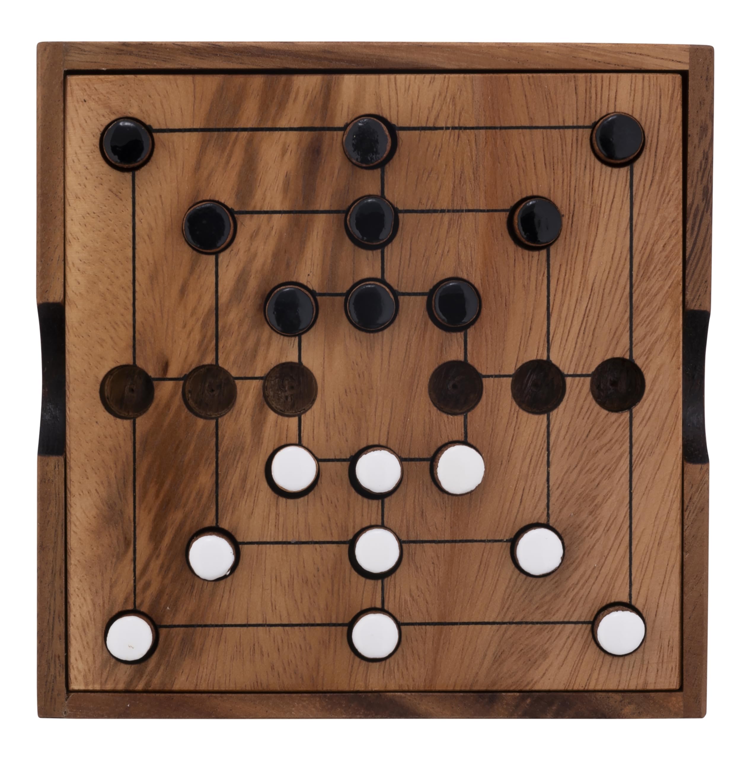 Engelhart - 350270-BW - Nine Men's Morris - Wooden Mill Game - Eco-Friendly Board Game - 2-Player Strategy Game - Dimensions: 3 cm x 13.7 cm x 13.7 cm