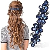 Blue Flower Rhinestone Hair Clips Shimmeroo Sparkly Crystal Bridal Rhinestone Hair Clips Fancy Clothespin Accessories for Women Bridal Wedding Bride Prom Flower Girls(Blue,1 Pcs)