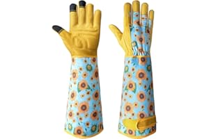 Velway Long Gardening Gloves for Women - Thorn Proof & Rose Pruning Forearm Protection Garden Gloves - Breathable Leather Long Garden Gloves Gifts & Tools for Gardener Yard Work Large