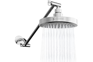SparkPod Round Rain Shower Head with Shower Head Extension Arm - High Pressure Rain - Luxury Modern Look - No Hassle Tool-less 1-Min Installation (16" Shower Arm Extension, Luxury Polished Chrome)