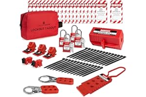 TRADESAFE Electrical Lockout Tagout Kit - Hasps, Clamp on and Universal Multipole Circuit Breaker Lockouts, Loto Tags, Plug Lockout, Loto Locks Set (2 Keys Per Lock) for Safe Electrical Lockouts Red