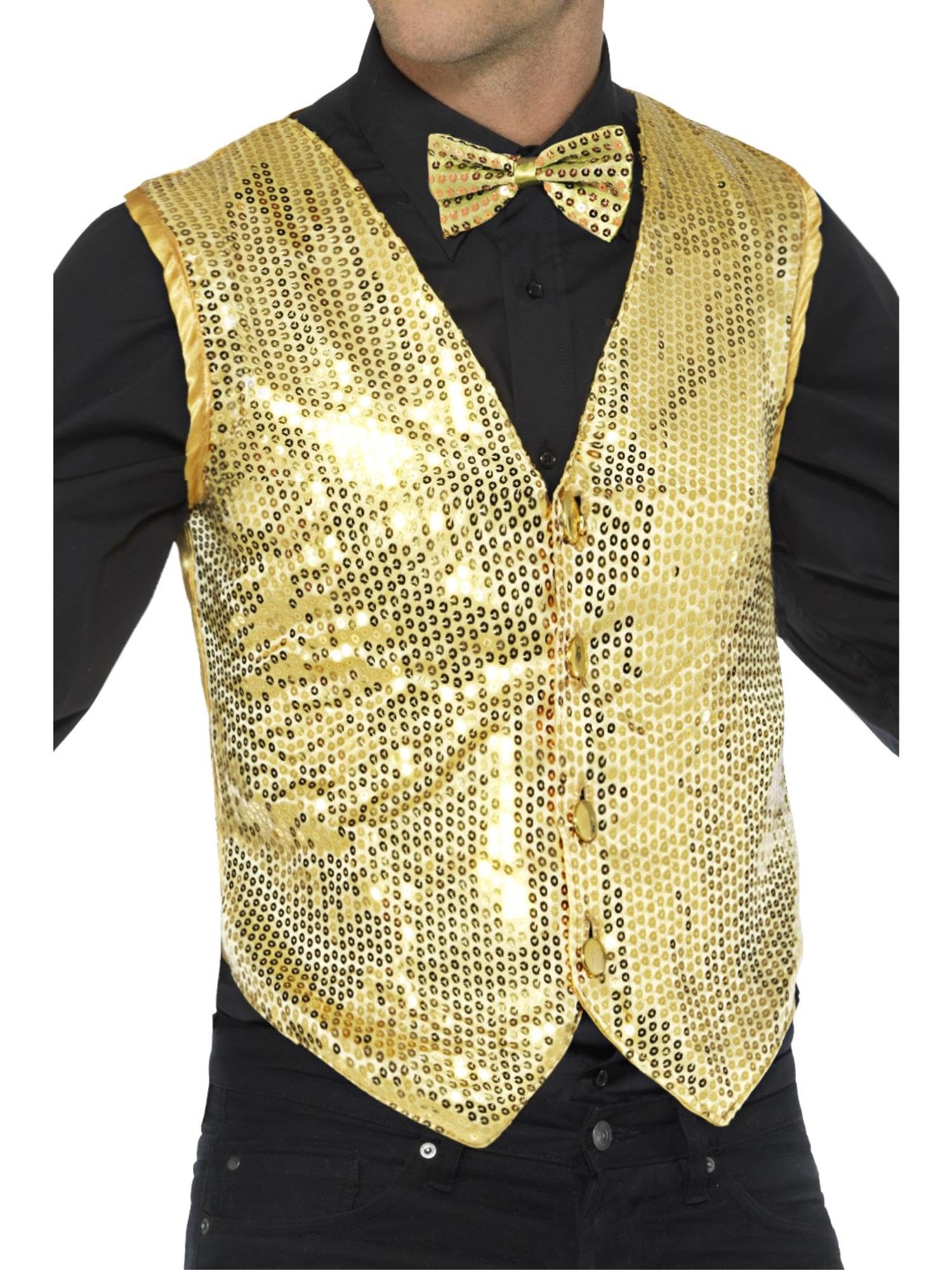 Smiffys Sequin Waistcoat, Gold , Party & Carnival Fancy Dress, Party Dress Up Costumes Halloween