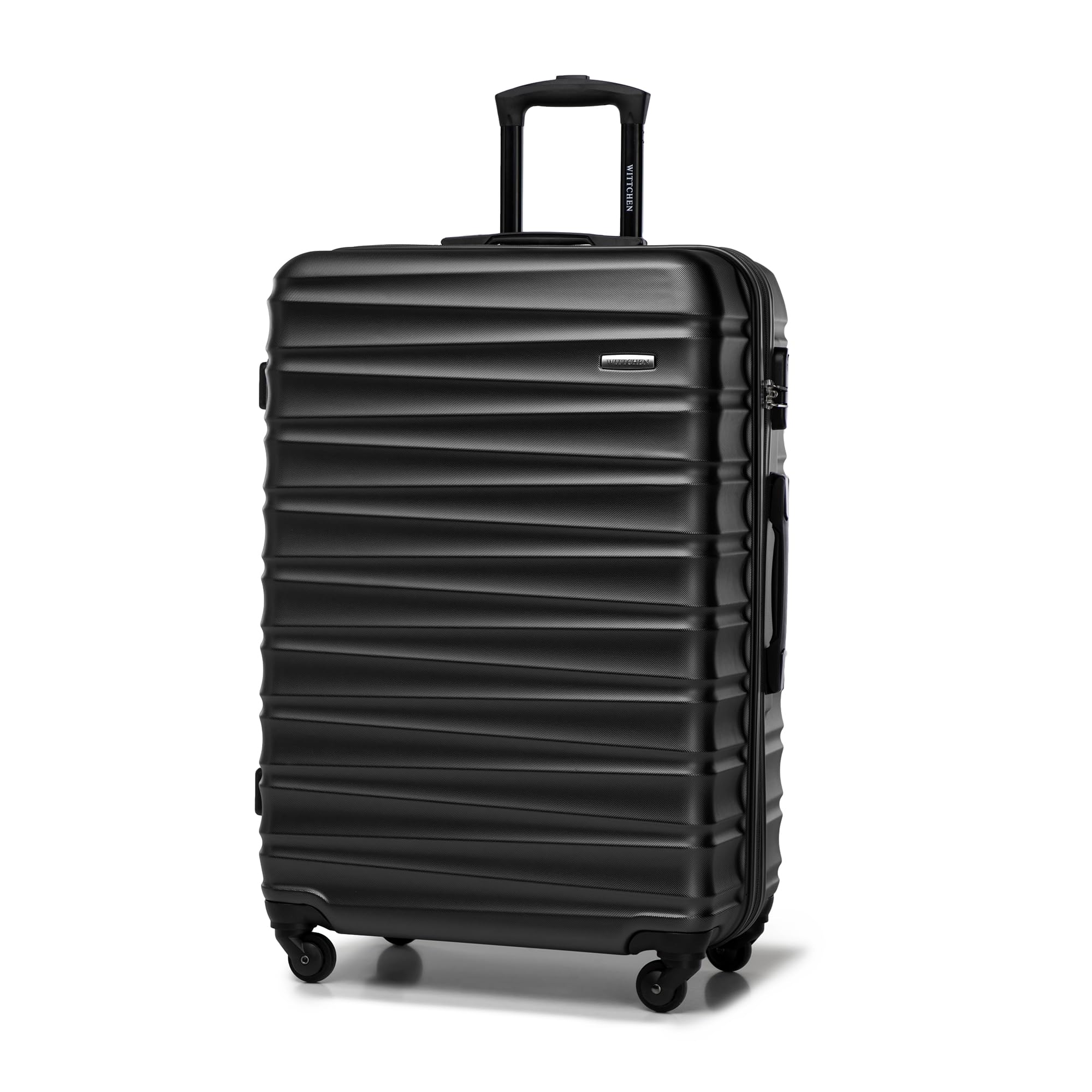 WITTCHEN Travel Suitcase Carry-On Cabin Luggage Hardshell Made of ABS with 4 Spinner Wheels Combination Lock Telescopic Handle Groove Line Size Large Suitcase Black