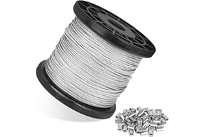MICNCE 1/16 Wire Rope, 600FT Stainless Steel Cable, 304 Steel Wire with 150Pcs Crimping Sleeves, 7x7 Strand Core, 368 lbs Breaking Strength Perfect for Outdoor,Yard,Garden or Crafts