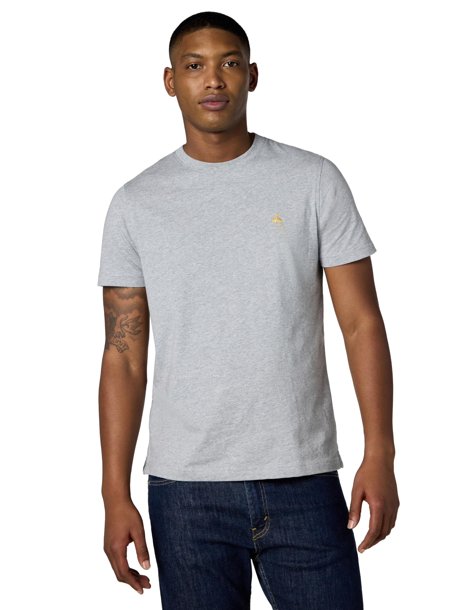 Brooks Brothers Men’s Short Sleeve Cotton Crewneck Logo T-Shirt, Light Heather Grey, Medium