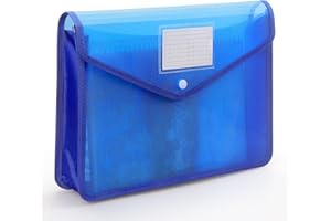 TAMAKI Plastic Expanding File Folder, Transparent envelopes with Snap Closure, No Dividers, Large Capacity, Fit Letter/A4 Size (Blue)
