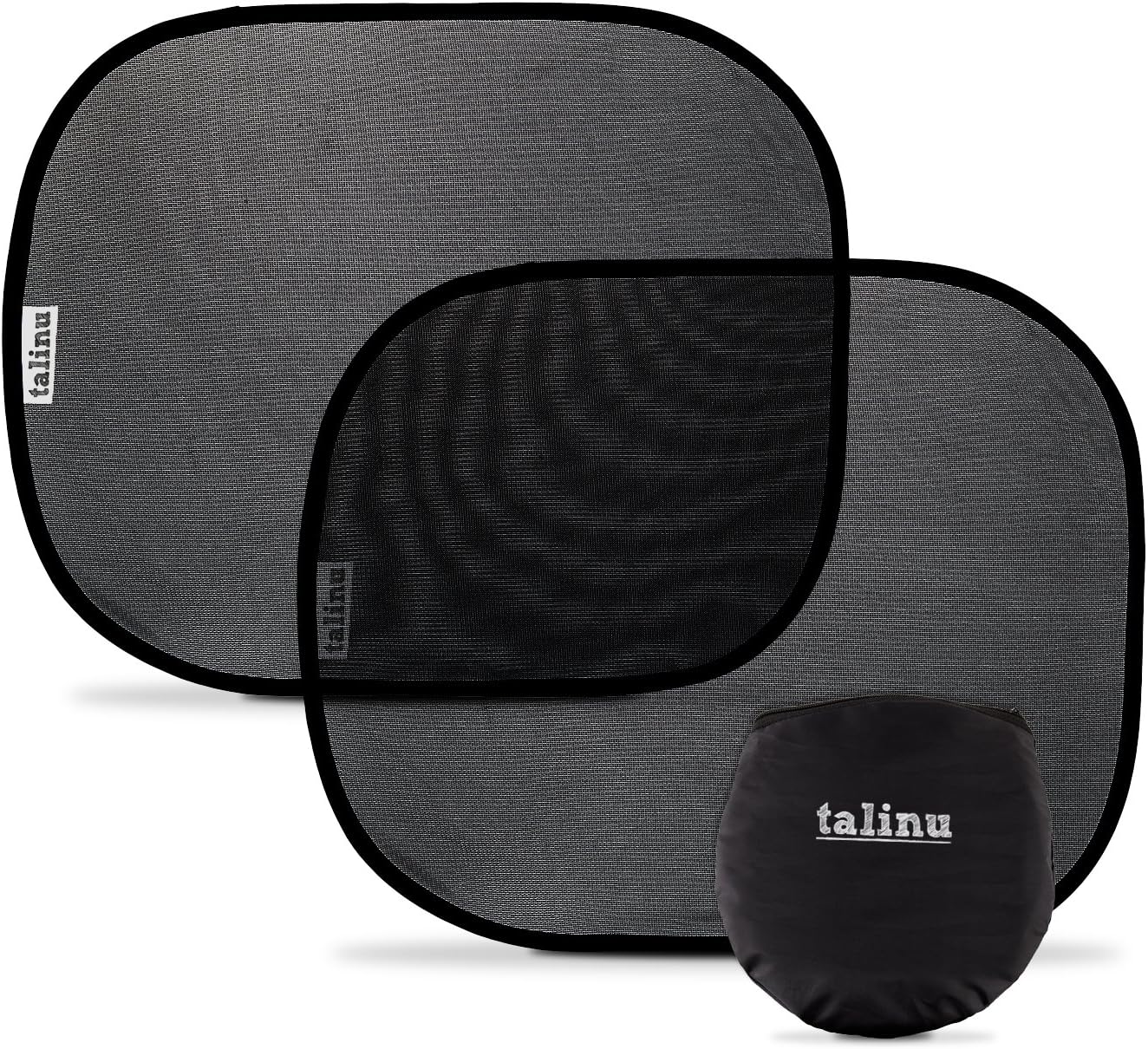 TALINU Car Windscreen Protective Sun-Shades Set of 2 for babies and children with easy to use suction clips and handy storage bag | 2 Year Satisfaction Guarantee | double pack of sun protection side window mesh shields for infants and adults, 2pc window shade sun blockers easy to remove, side-window sun shade blocks UV rays, 2 pack sun blinds for auto vehicle