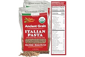 Papa Vince Organic Whole Wheat Non Enriched Orzo Pastina: Low Gluten Italian Pasta made in Italy from Organic Non GMO Khorasan Ancient Grain grown in Sicily. Slow Dried Bronze Die Cut. High in Selenium & Zinc