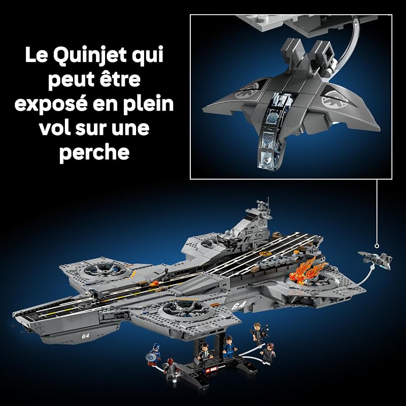 ǀ Marvel L’Héliporteur du Shield - Maquette de Porte-Avions pour Adulte - 6 Minifigurines Dont Captain America & Nick Fury - Décoration DIY pour Étagère - Cadeau Avengers pour Fan 76354