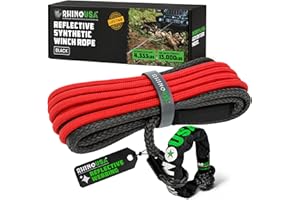 Rhino USA Synthetic Winch Line (3/8" x 94') with Soft Shackle- for use with Jeep Wrangler, Gladiator, 4Runner, 1/2 Ton Pickup - Ultimate SUV and Truck Accesories
