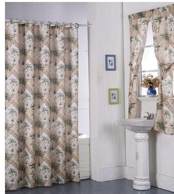 Palm Tree Shower Curtain Matching Rings and Window Curtain