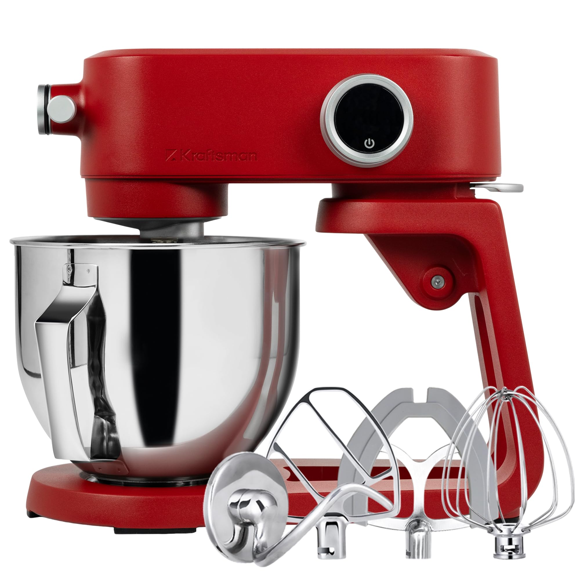 Photo 1 of Kraftsman Stand Mixer Heavy Duty - All Metal Kitchen Standing Mixer 5.3 Quart with 4 Stainless Steel Attachments, DC Motor & Multifunctional Power Hub, 8-Speed & Timer, Lower Noise (Red)