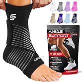 Sleeve Stars Ankle Brace Men &amp; Women Support (Single/L:12"-13"/Black) | Plantar Fasciitis, Adjustable Strap, Sprained Wrap, Customizable Foot Support, Achilles Tendonitis Relief, Compression Sleeve