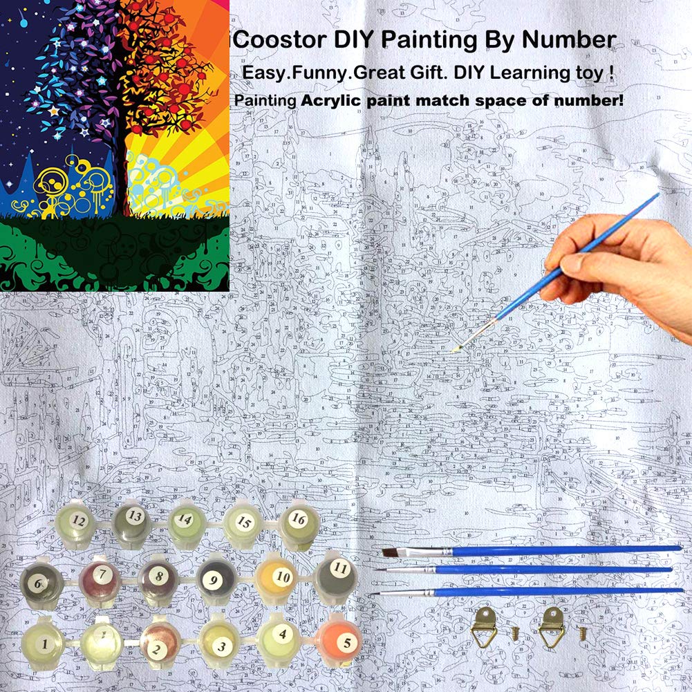 DIY Oil Painting Numbers Kit Acrylic Painting Kit for Kids and Adults Living Room Decorative Wall Painting Frameless 16x20 Inch (Rich Tree, 40 x 50 cm)