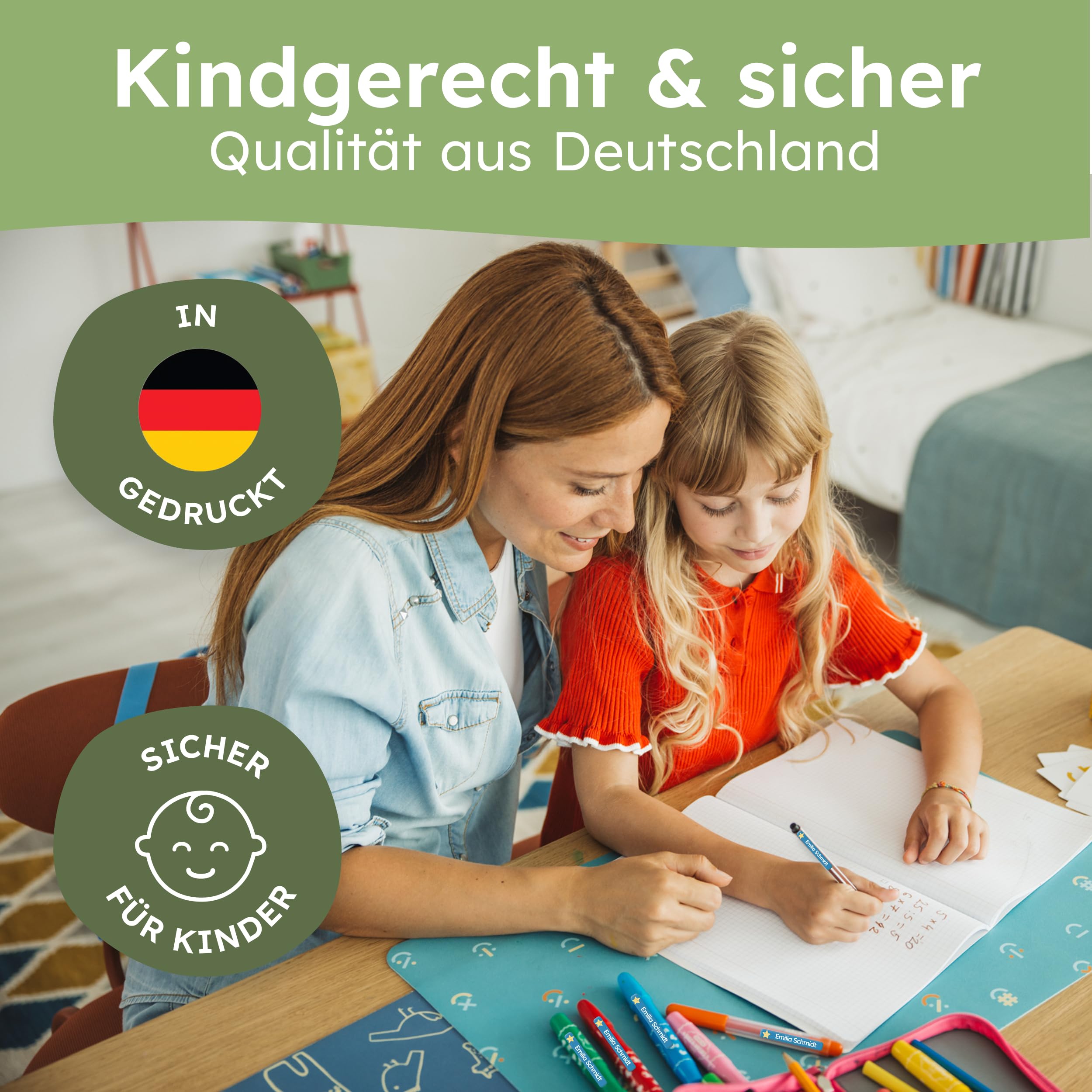 melu kids® Namensaufkleber Kinder für Schule & Kita (75 Stück) - Personalisierte Aufkleber mit Namen für Stifte und alle Schulsachen - Wasserfest in Spülmaschine (Himmelblau) 8