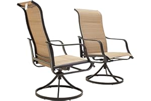 LOKATSE HOME Outdoor Patio Dining Chair Swivel Sling Rocker Set with Steel Metal Frame (Set of 2), Beige