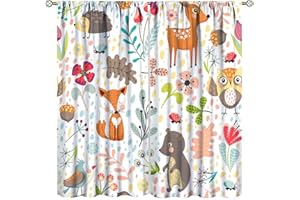 ZHIRAIN Kids Animal Curtains Cartoon Woodland Bear Child Nursery Colorful Wildlife Jungle Forest Rod Pocket Curtain Baby Boy Girl Bedroom Decor Living Room Window Drapes Fabric 2 Panels 42x54 Inch