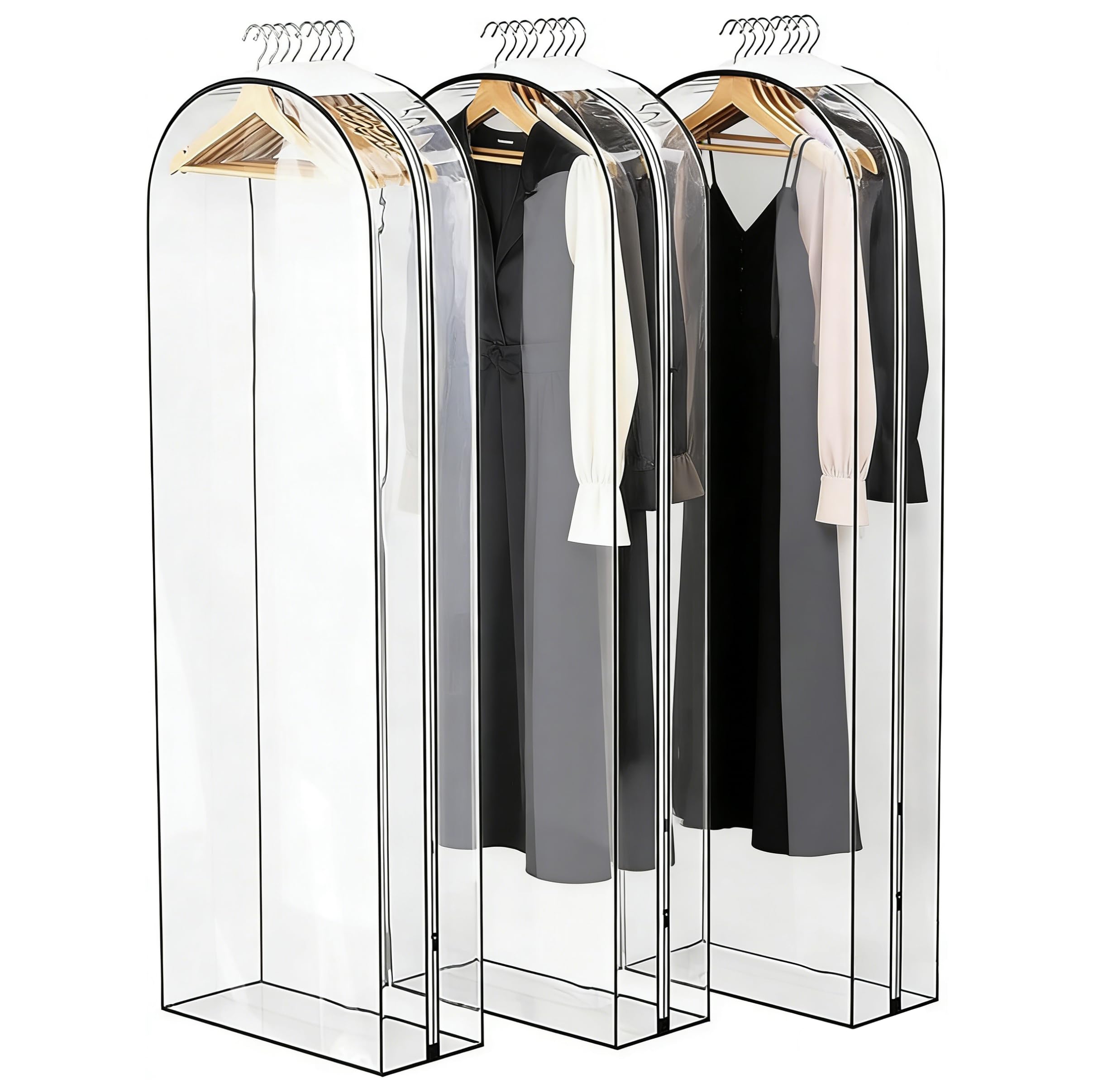 ANBOO 60" Garment Bags for Clothes 3 Pack, Dust Proof Clothes Covers with Zip, Hanging Storage Protector Bags Suit Covers for Wardrobe, for Travel, Suitable for Suit, Coat, Jackets, Jumpers