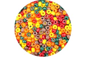 SISTENIA 1000PCS Fall Pony Beads Bulk – 6x9mm Green Red Orange Yellow Brown Kandi Beads for Bracelets, Jewelry Making, Hair Braids, DIY Crafts & Thanksgiving Decorations