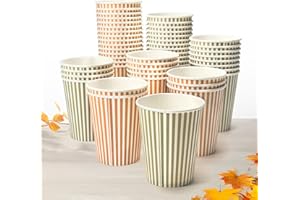Cheerland Sage Green Orange Striped Paper Cups Pastel Spring Themed Tea Party Cup Cute Forest Friends Autumn Kids Birthday Ta