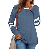 AUTOMET Women‘s Color Block Long Sleeve Shirts Crewneck, Plus Size Winter & Spring Top, Casual Fall Tee Daily Outfits